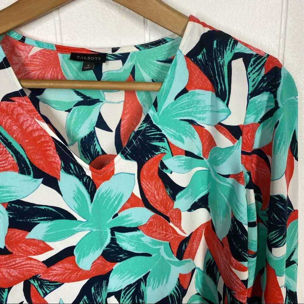 Talbots Floral V Neck Top with Tie Sleeves - Picture 4 of 8